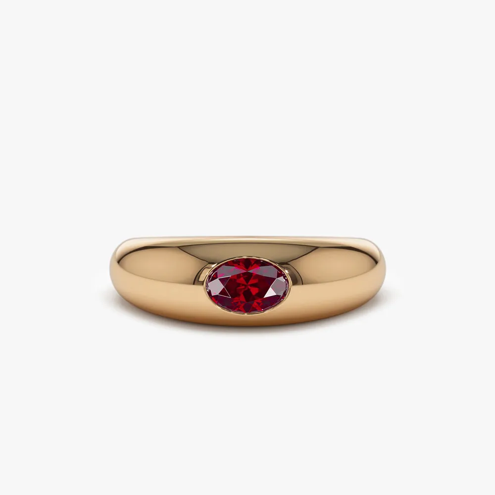 14k Flush Set Oval Ruby Dome Ring