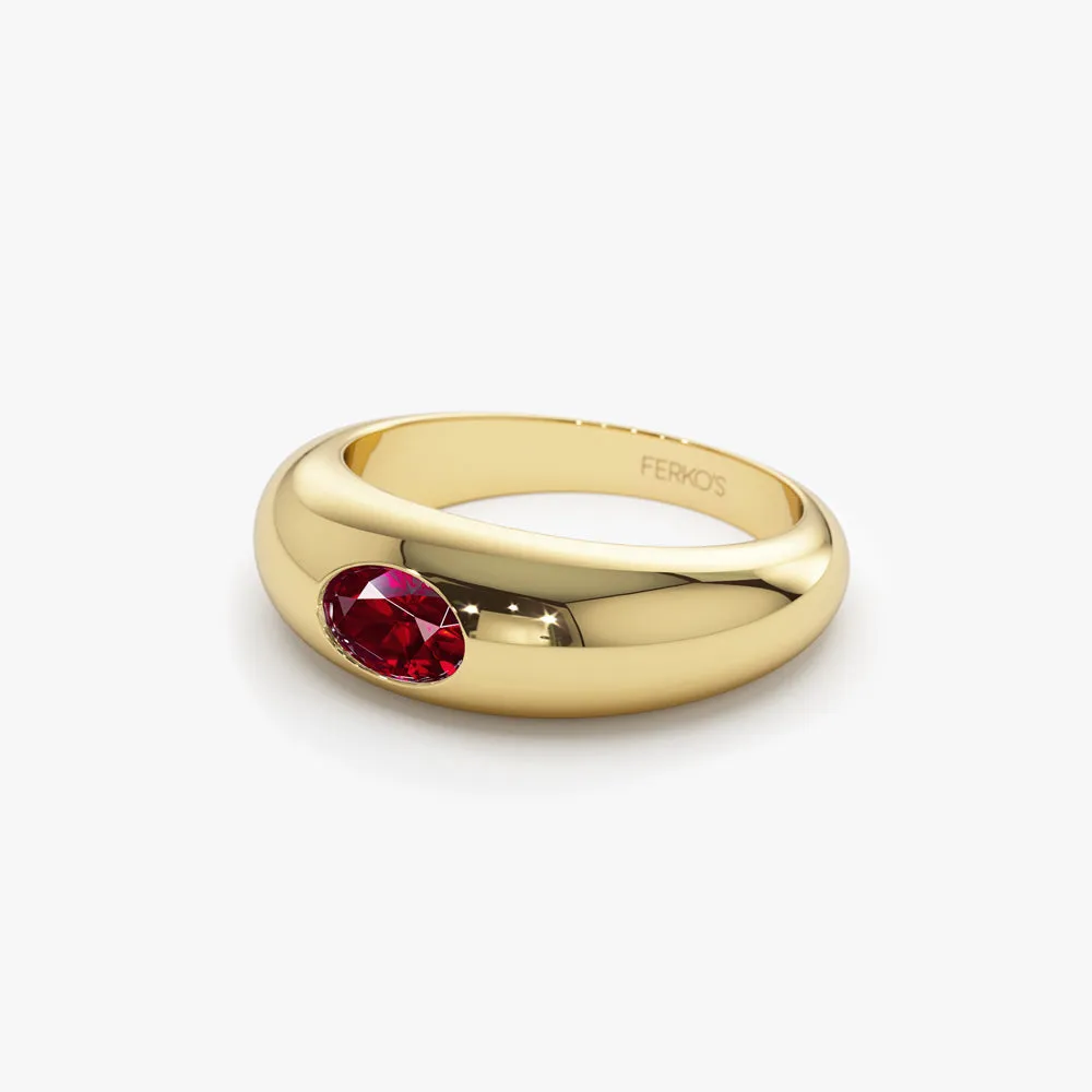 14k Flush Set Oval Ruby Dome Ring
