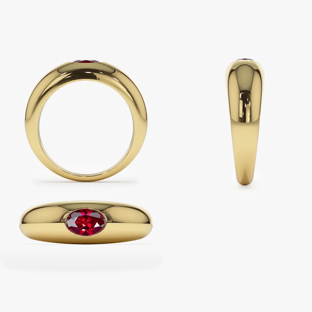 14k Flush Set Oval Ruby Dome Ring