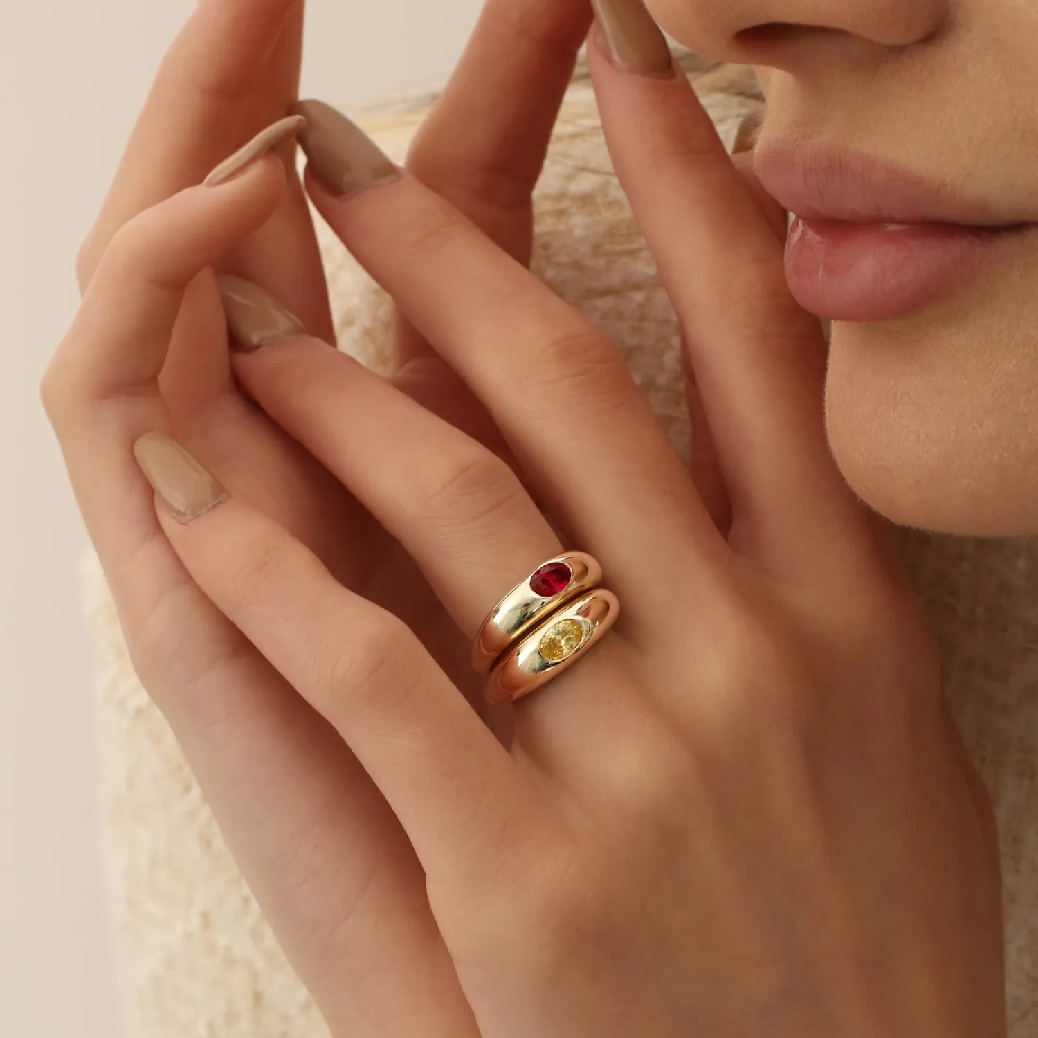 14k Flush Set Oval Ruby Dome Ring