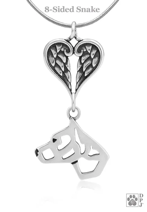 American Staffordshire Terrier Cropped, Head, with Engravable Healing Angels Pendant