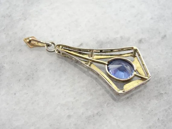 Antique Ceylon Sapphire Green Gold Lavalier Pendant
