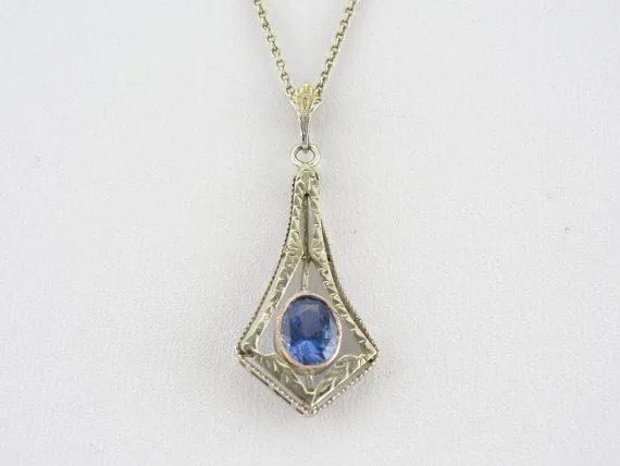 Antique Ceylon Sapphire Green Gold Lavalier Pendant