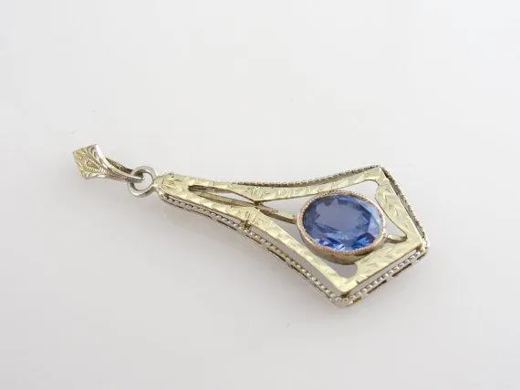Antique Ceylon Sapphire Green Gold Lavalier Pendant