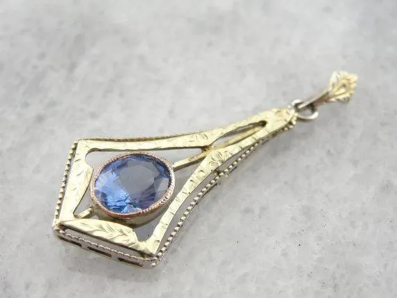 Antique Ceylon Sapphire Green Gold Lavalier Pendant
