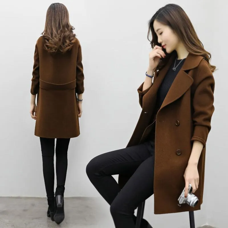 Babakud Women Autumn Plus Size Solid Colors Causal Woolen Coat