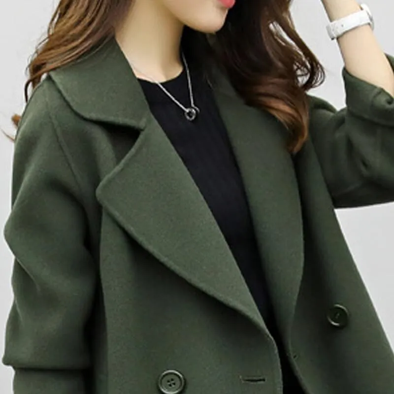 Babakud Women Autumn Plus Size Solid Colors Causal Woolen Coat