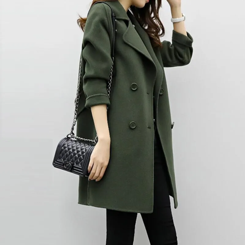 Babakud Women Autumn Plus Size Solid Colors Causal Woolen Coat