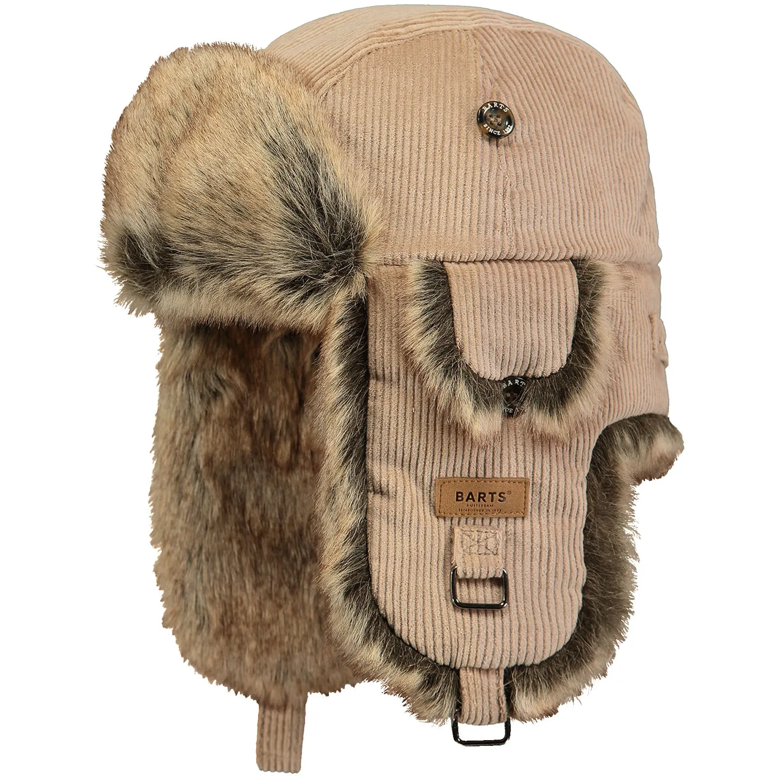 Barts Rib Cord Faux Fur Lining Strap Bomber Hat