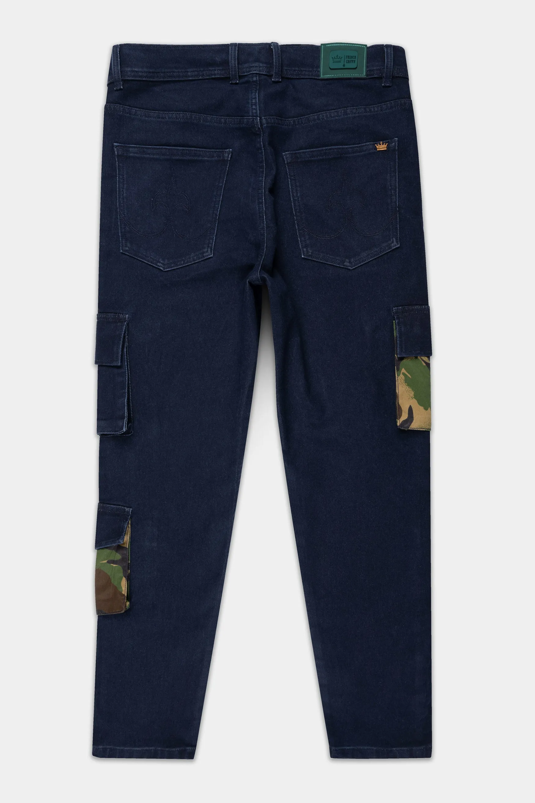 Berry Blue Rinse Wash Camouflage Pockets printed Cargo Denim