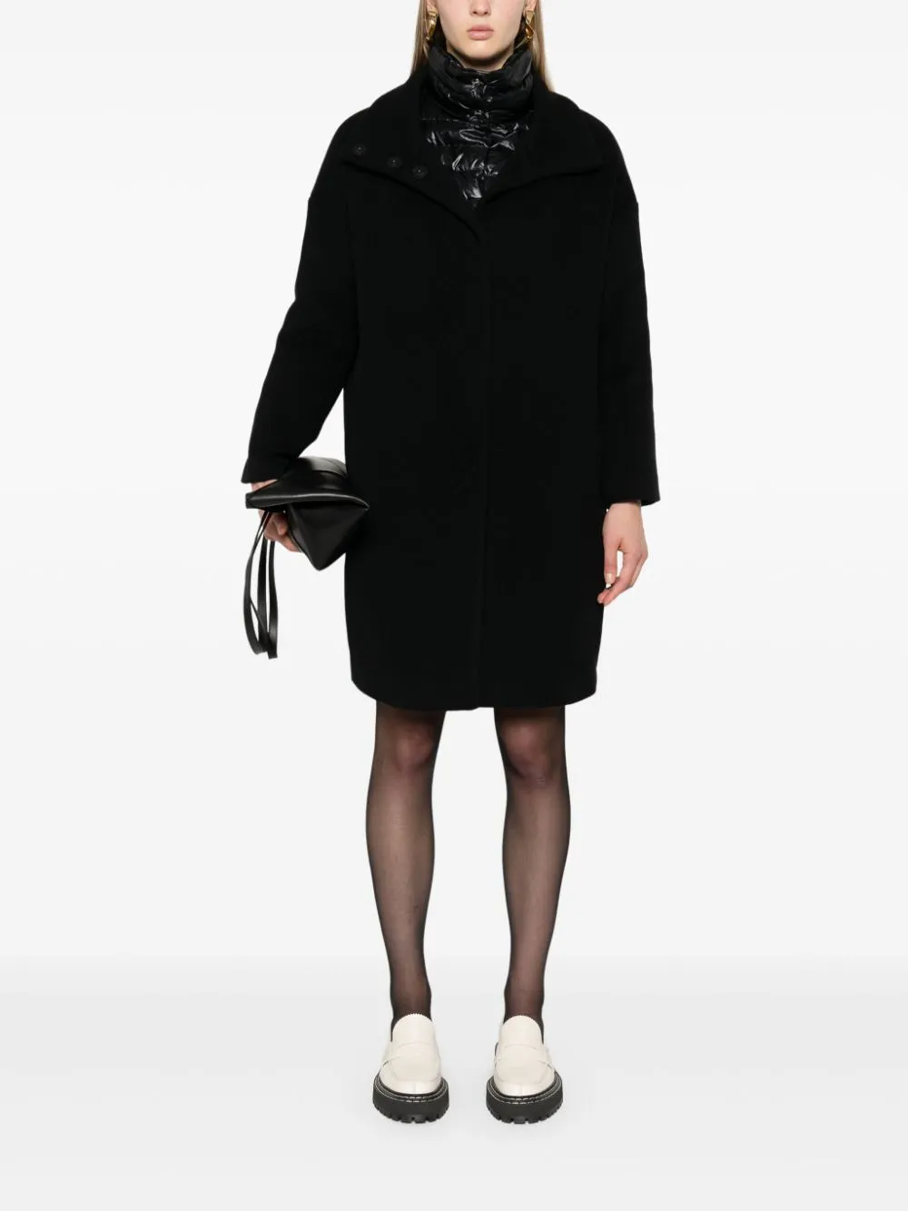 BLACK WOOL FELTED LAYERED COAT
