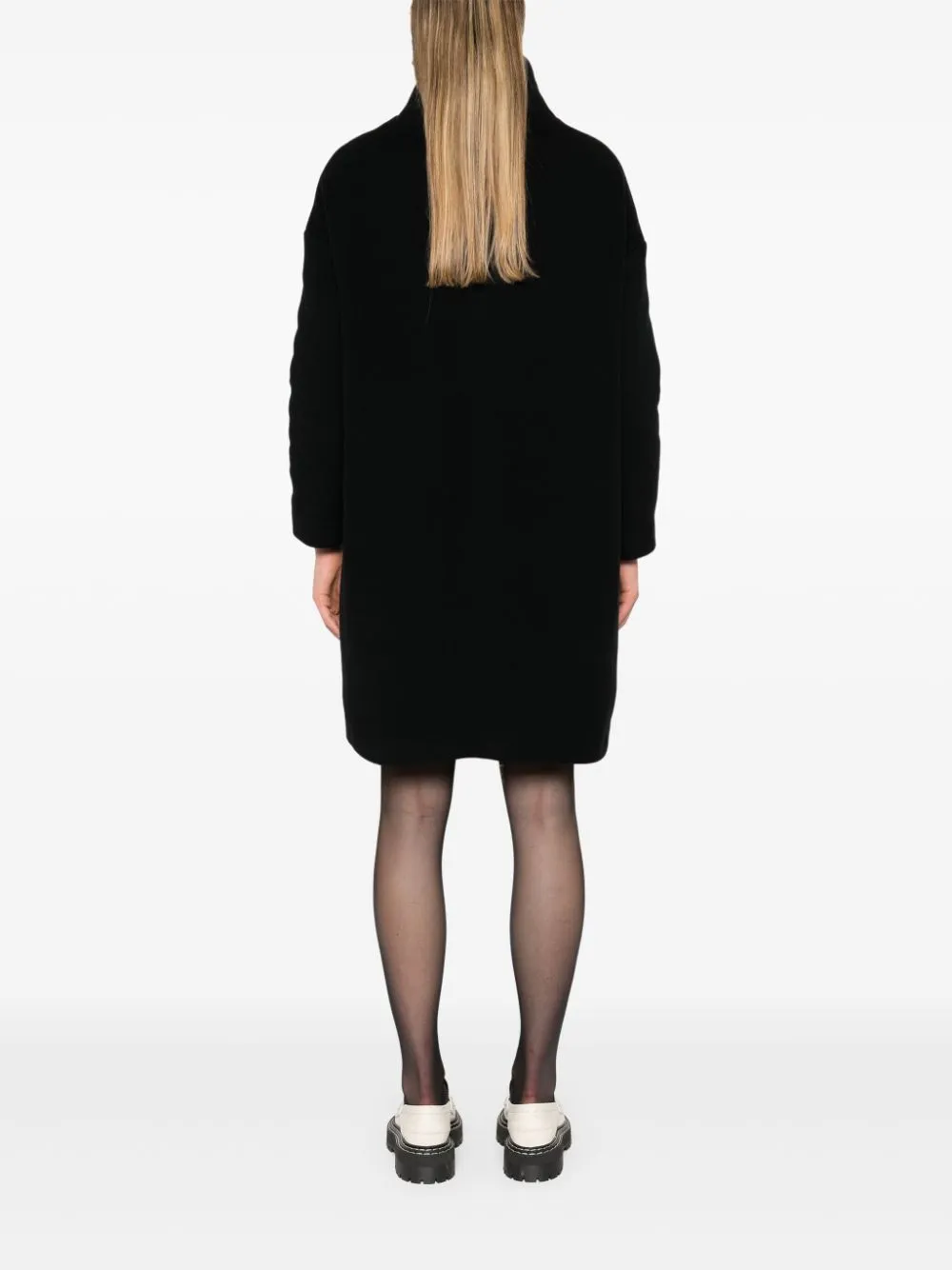 BLACK WOOL FELTED LAYERED COAT