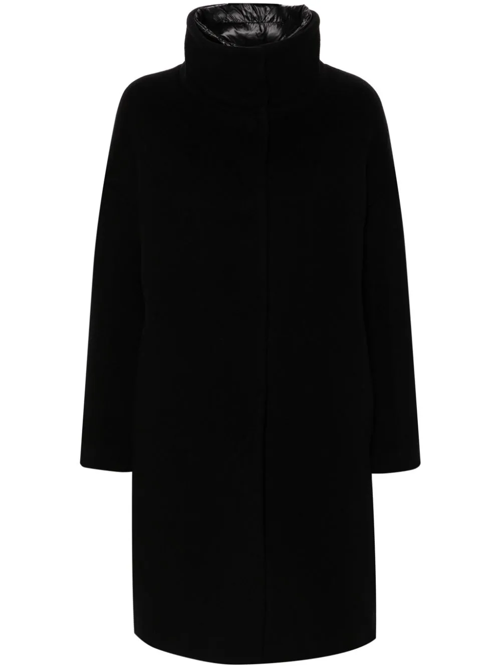 BLACK WOOL FELTED LAYERED COAT