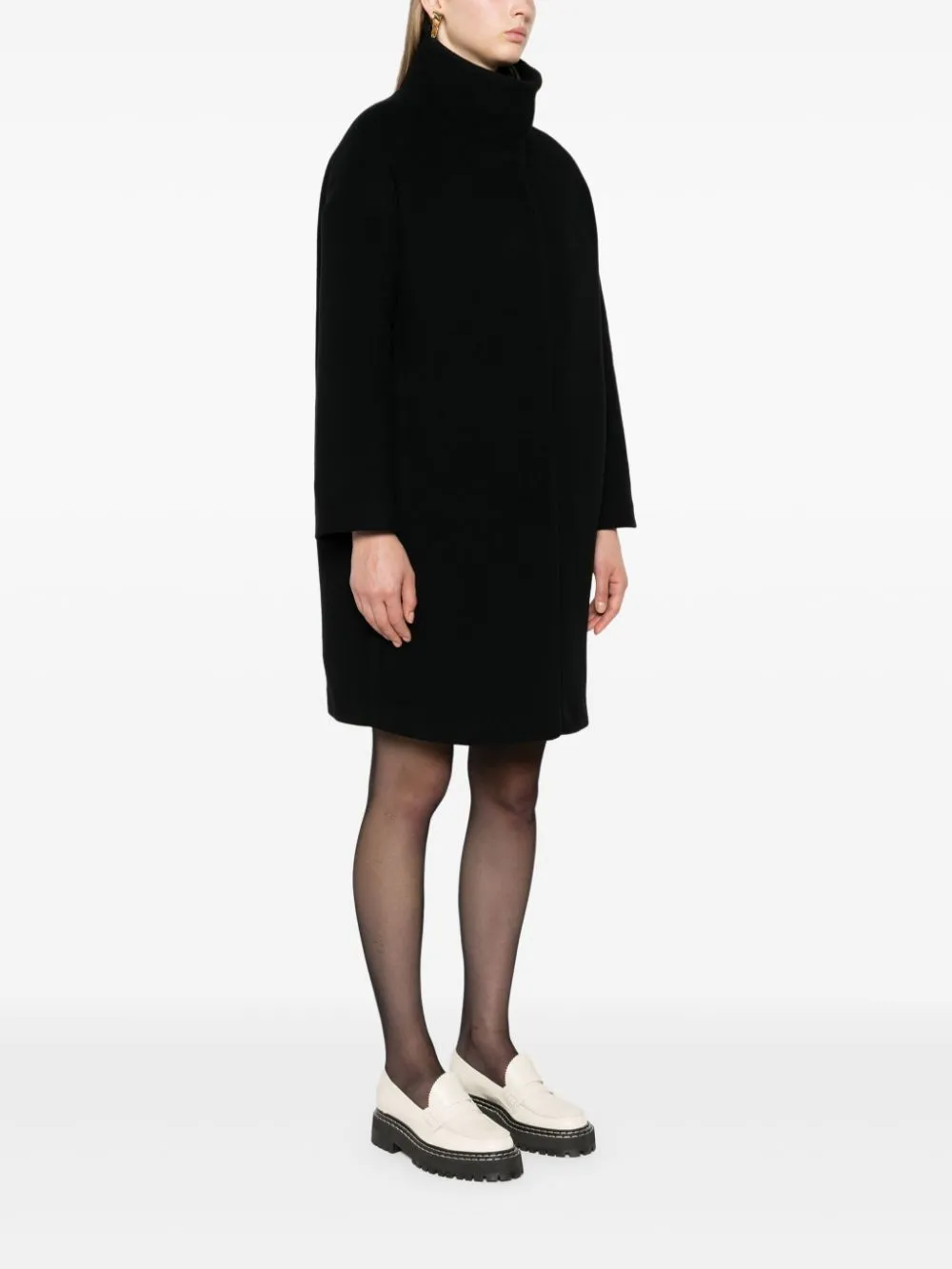 BLACK WOOL FELTED LAYERED COAT