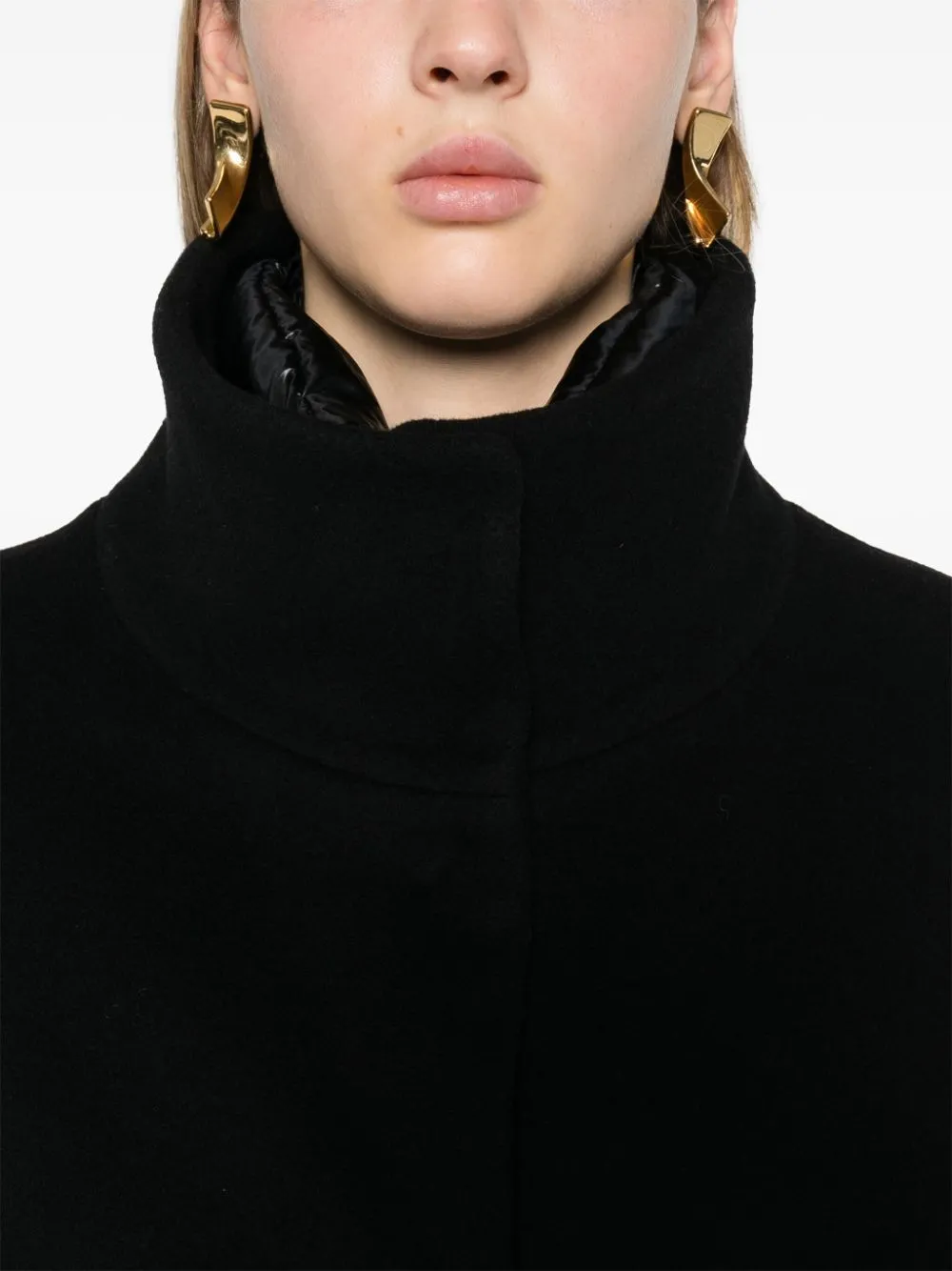 BLACK WOOL FELTED LAYERED COAT