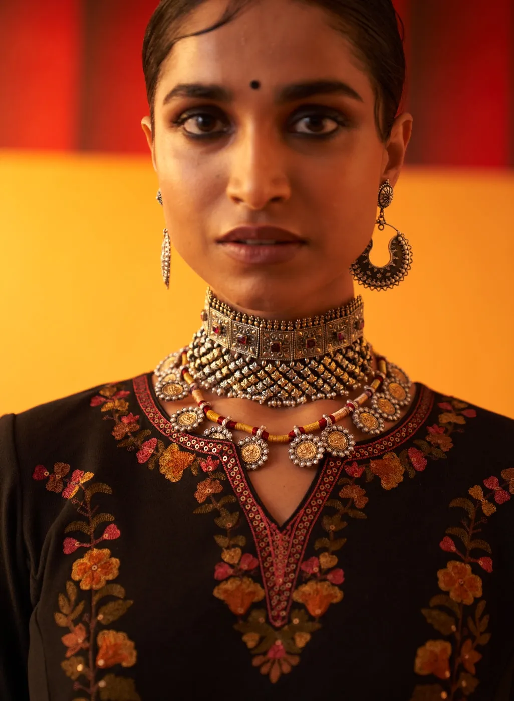 Black Woolen Kurta for Women with Thread Work and Lace Detailing