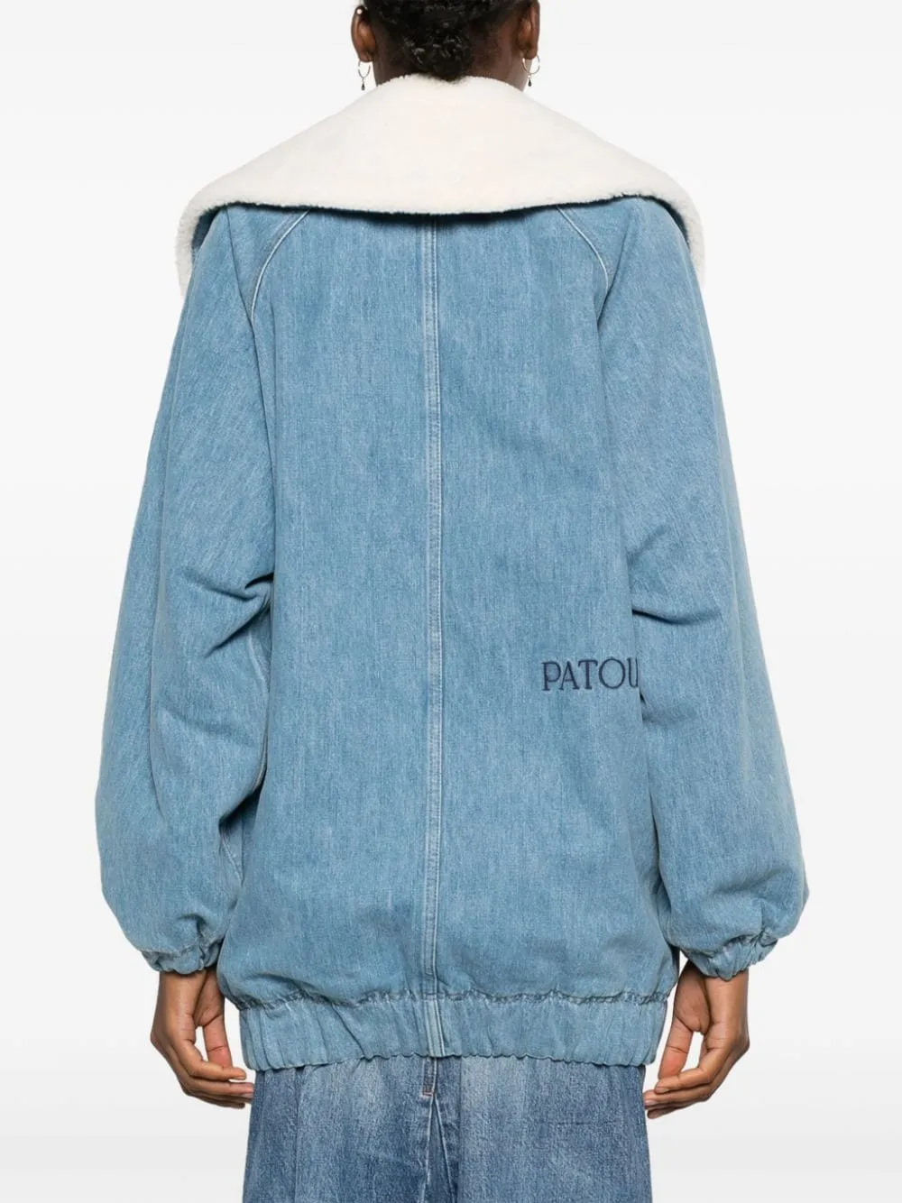 BLUE DENIM SHERPA COAT.