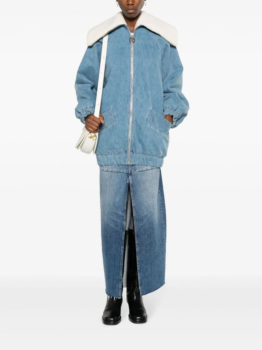 BLUE DENIM SHERPA COAT.