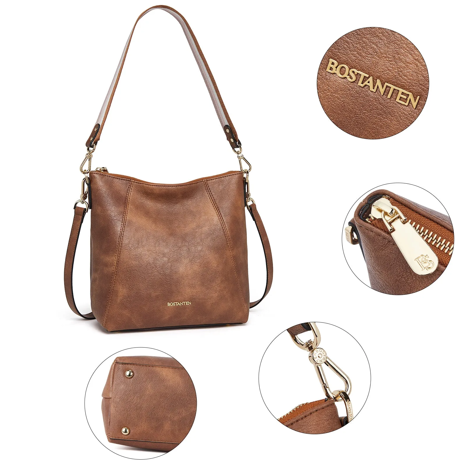 BOSTANTEN Leather Hobo Handbags Designer Purses for Women Shoulder Crossbody Bags