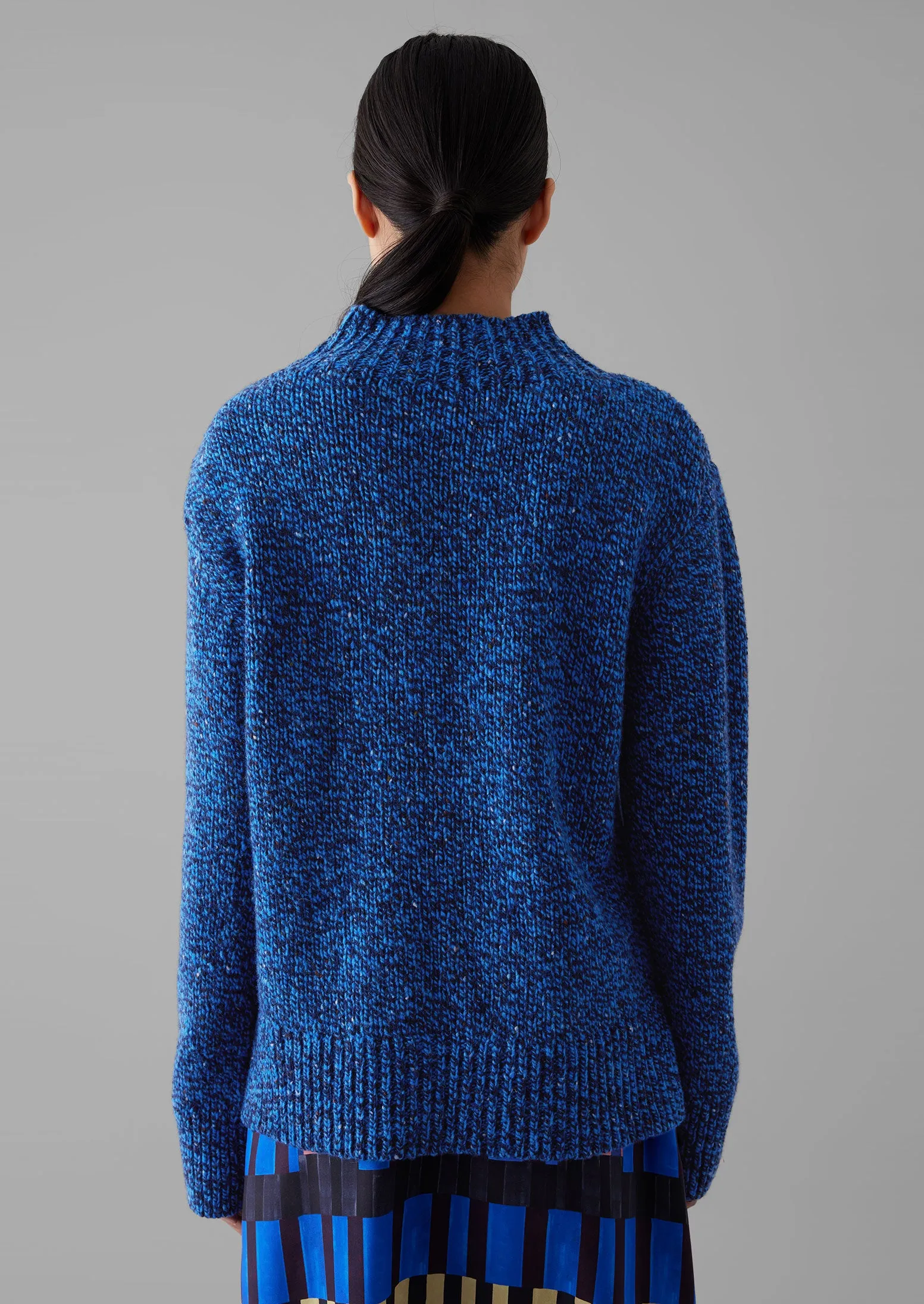 Button Shoulder Marled Donegal Wool Sweater | Blue Marl