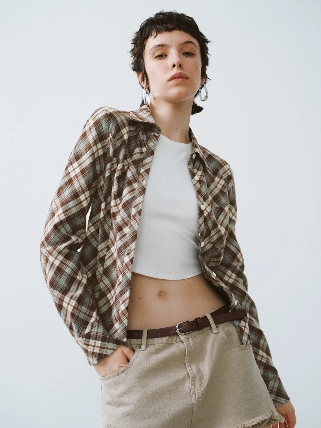 Checkered Button Up Lapel Shirt