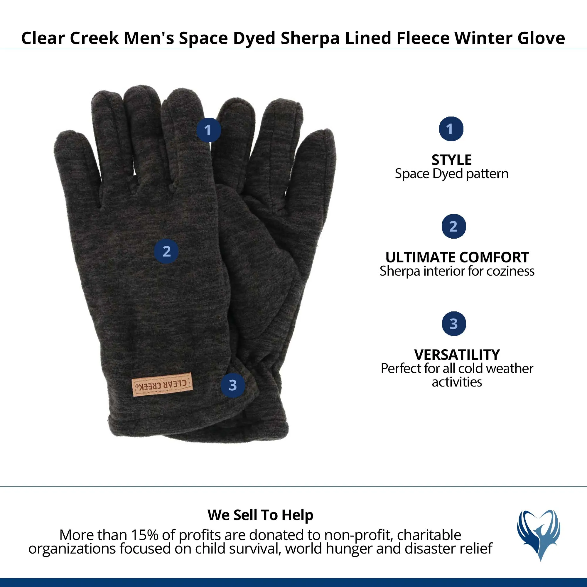 Clear Creek Men's Space Dyed Sherpa Lined Fleece Winter Glove