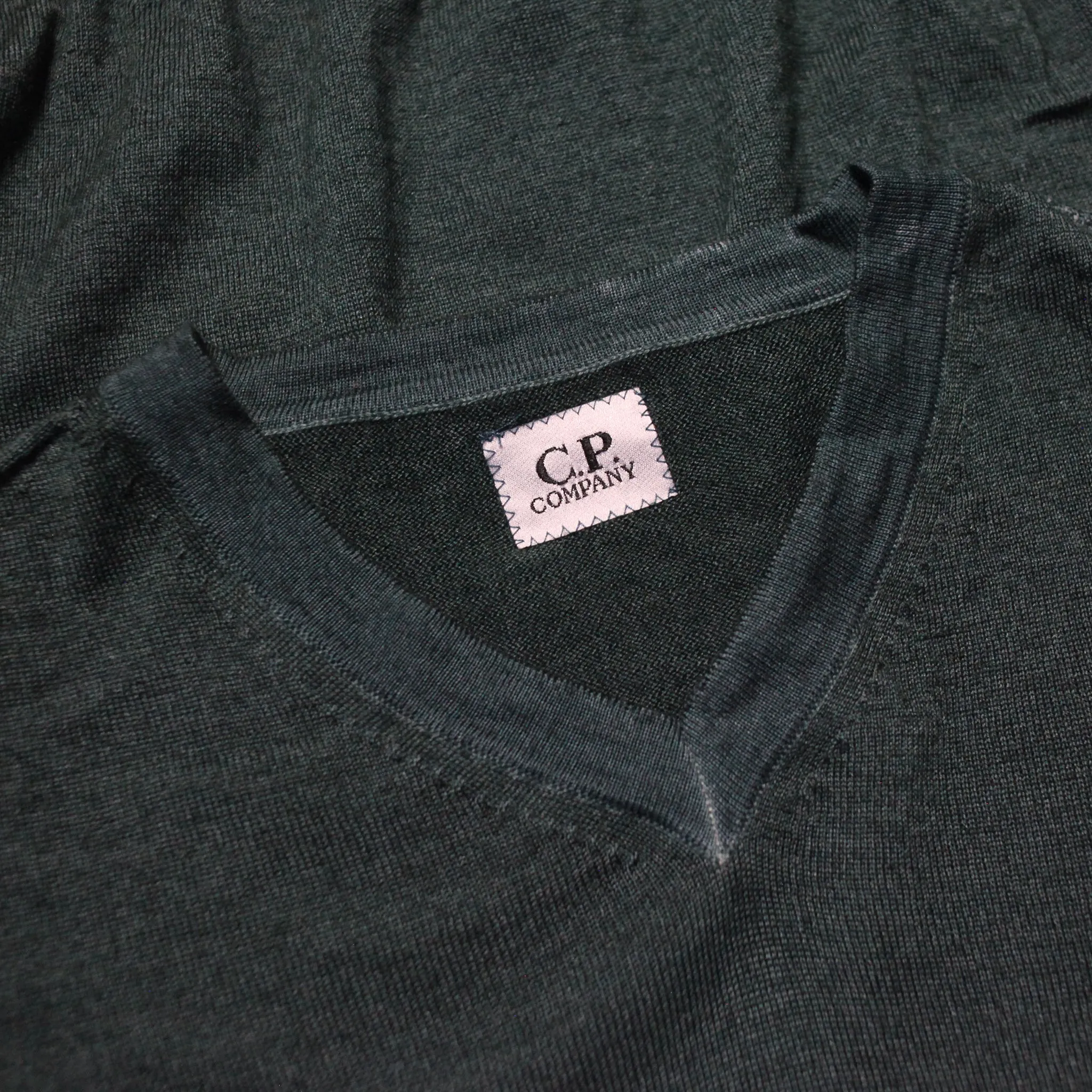 CP Company Green Fine Knit V Neck Knit Jumper circa 2000's