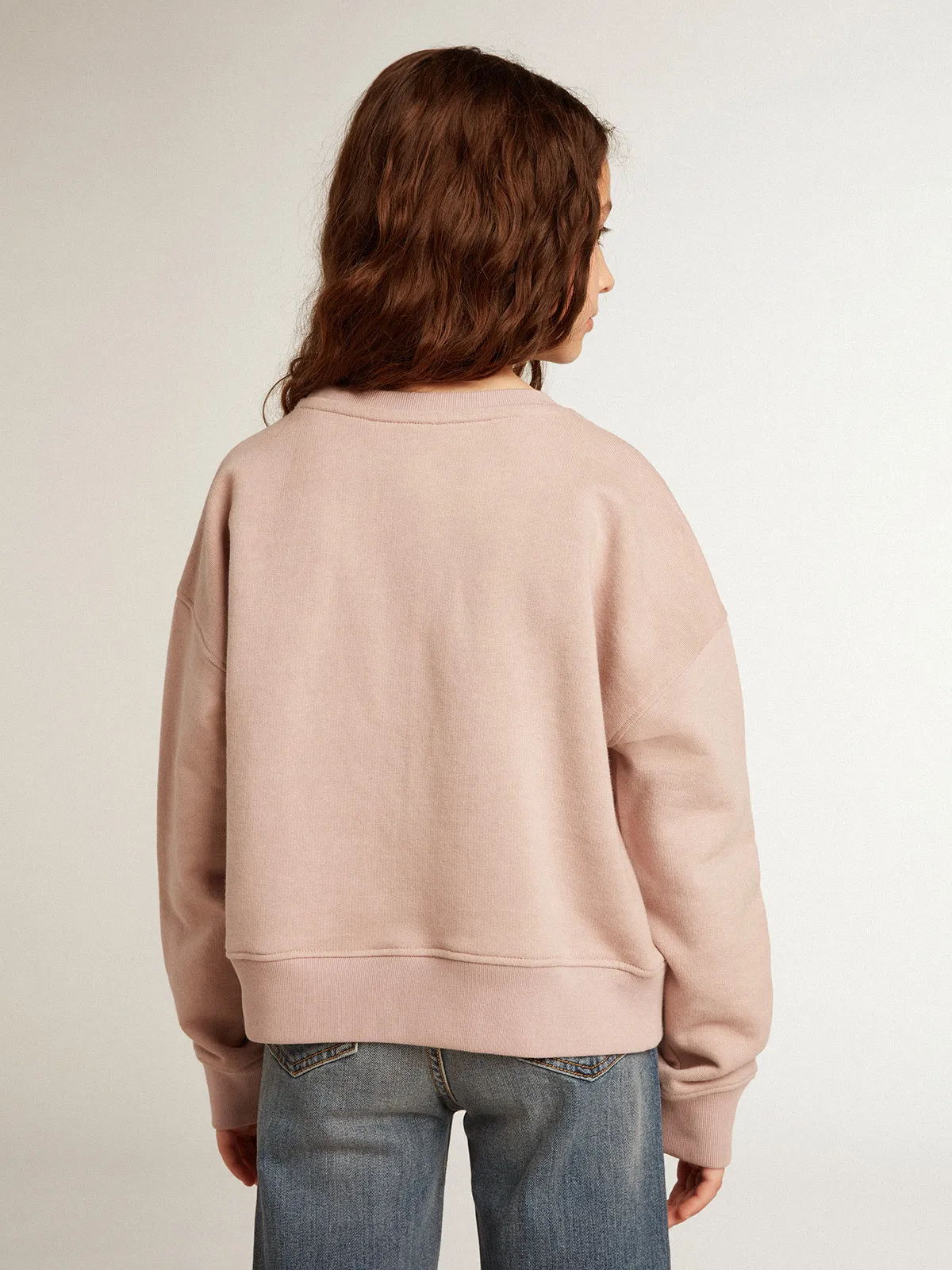 Cropped sweatshirt in pink cotton with toile de jouy print