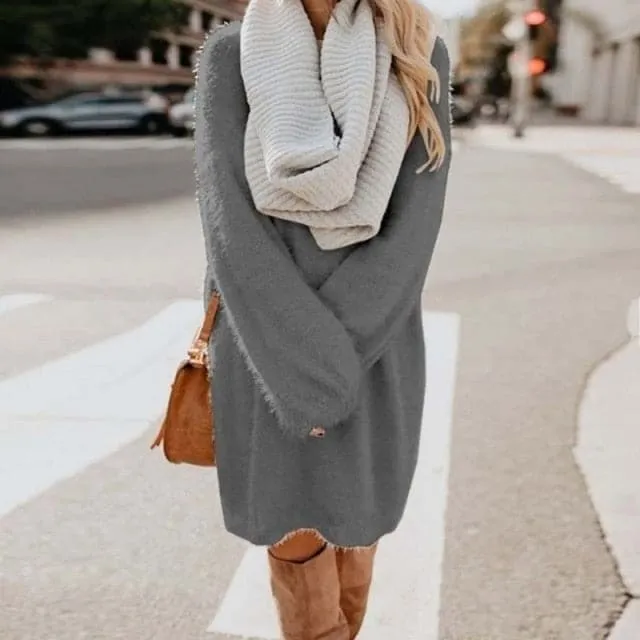DressBetty - Long Sleeve Casual Fluffy Sweater Dress