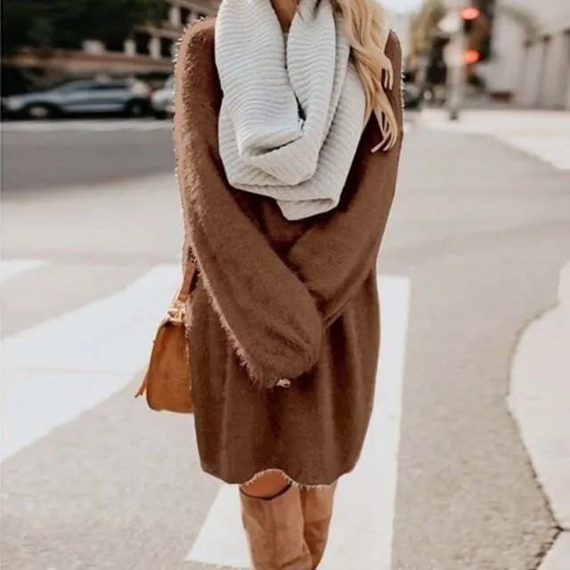 DressBetty - Long Sleeve Casual Fluffy Sweater Dress