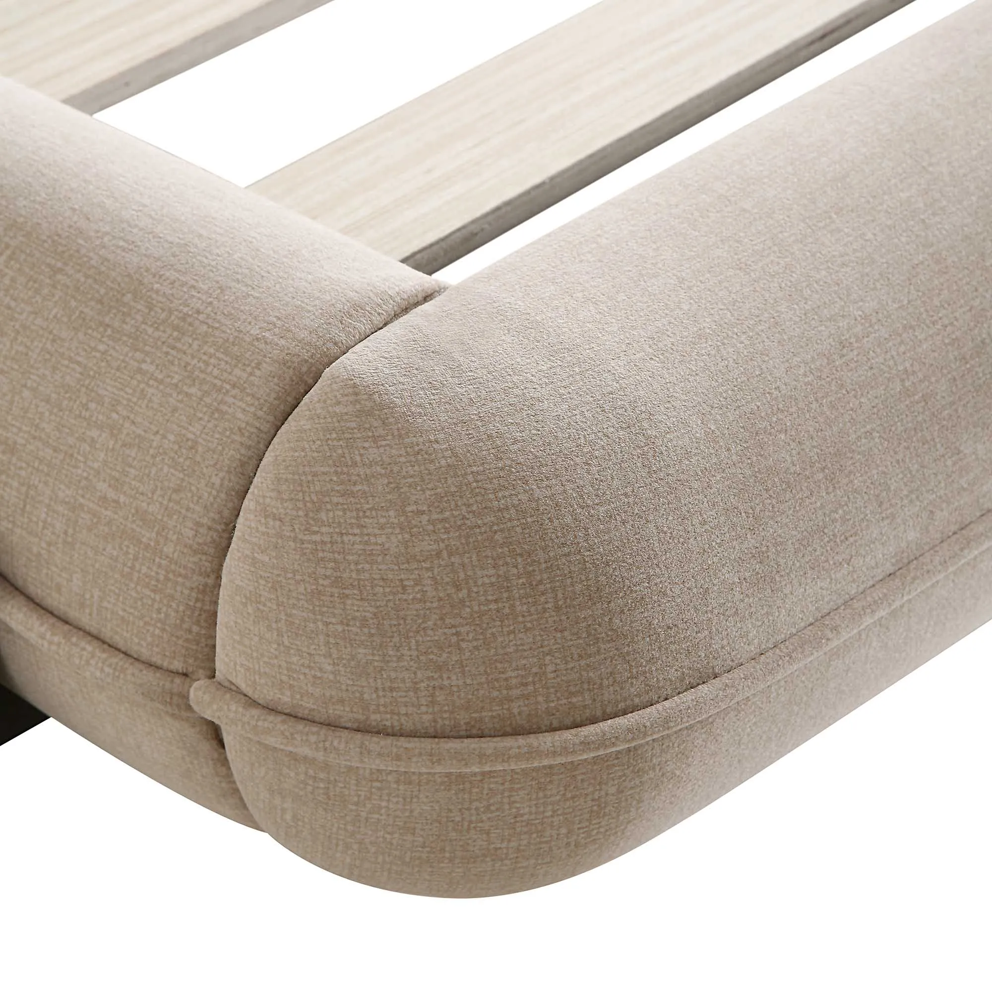 Elystan Oval Headboard Upholstered Bed, Warm Beige Fabric