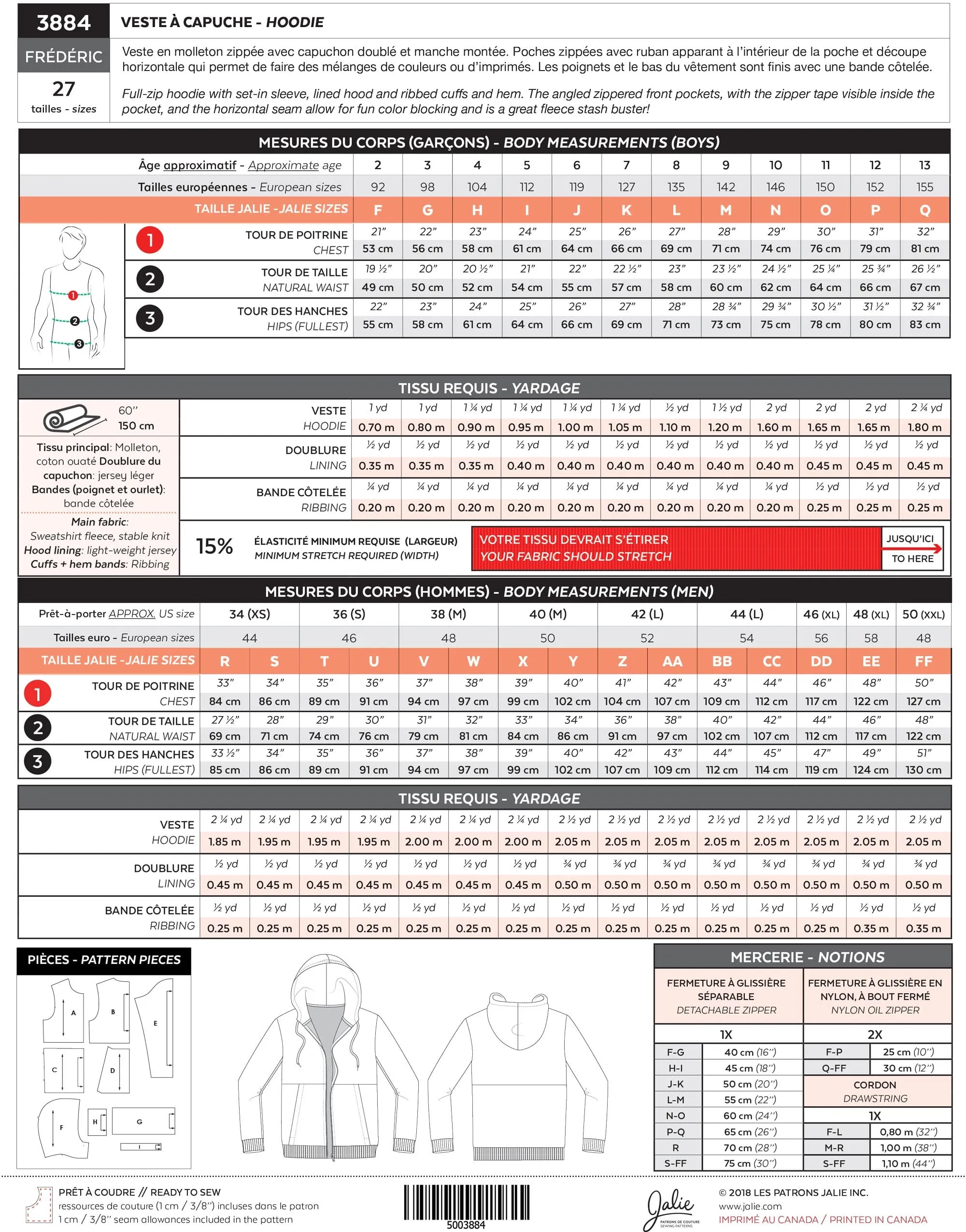 Frederic Hoodie for Kids & Adults, Jalie Sewing Pattern