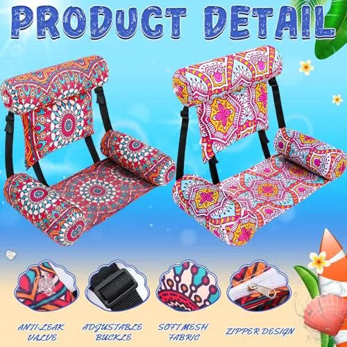 Large Pool Chair Floats Adult Inflatable Pool Lounge Chair Boho Pattern