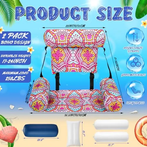Large Pool Chair Floats Adult Inflatable Pool Lounge Chair Boho Pattern