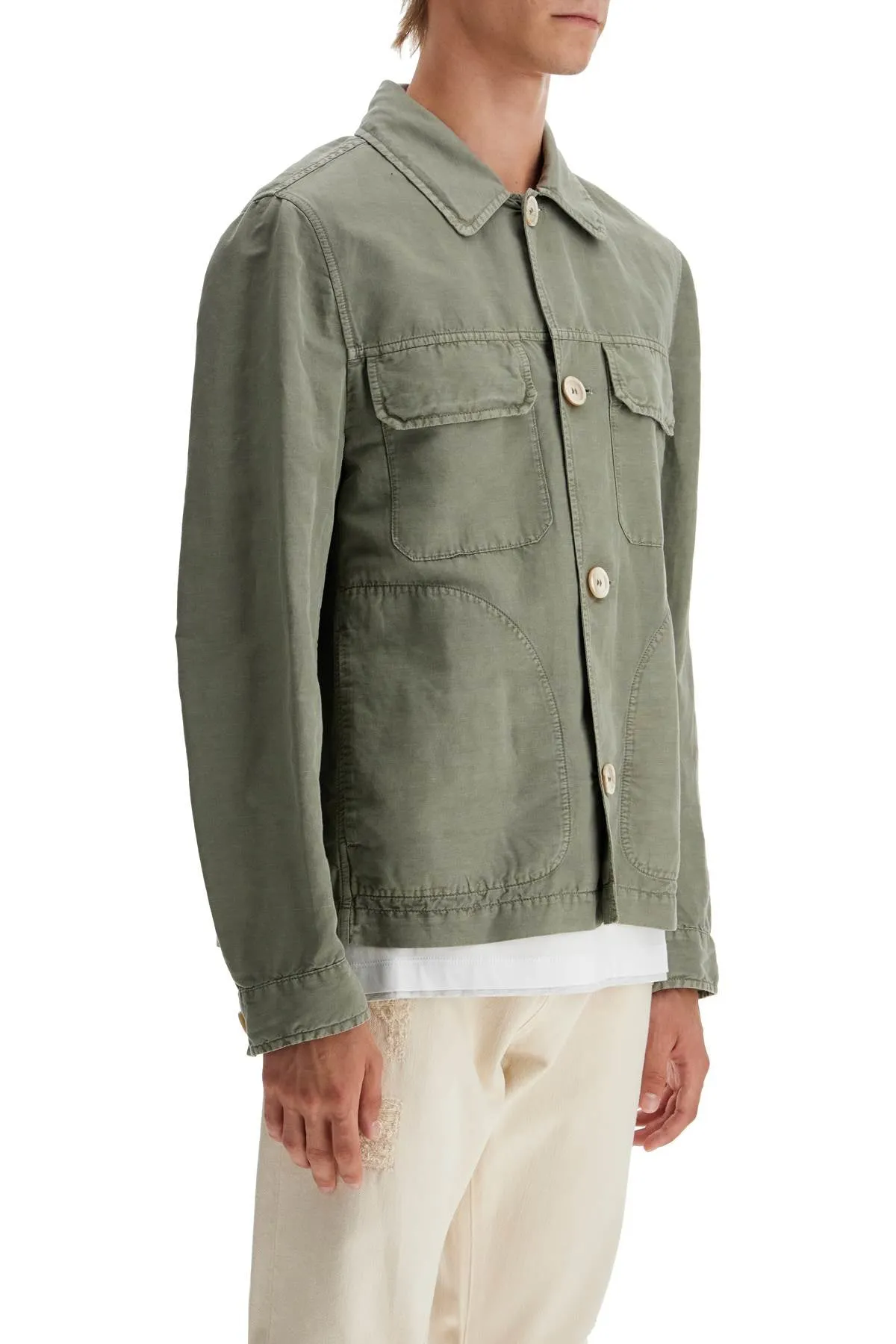 LINEN AND COTTON GABARDINE OVERSHIRT