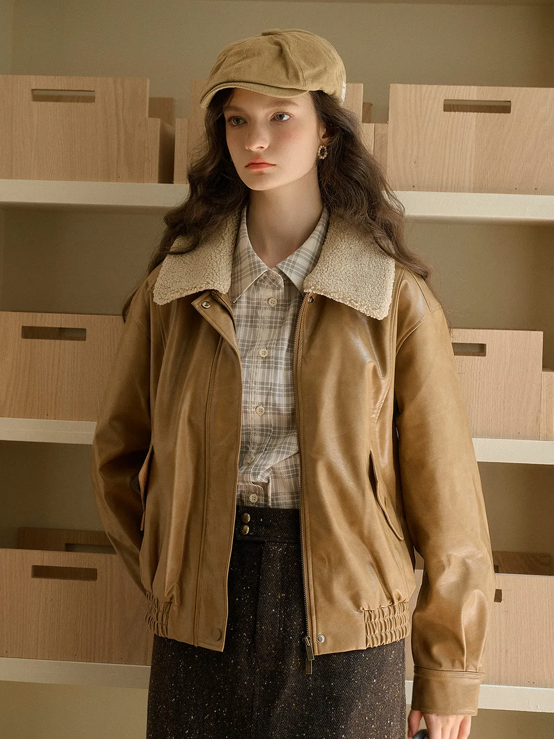 Loretta Vintage Removable Lambswool Lapel Pocket Jacket