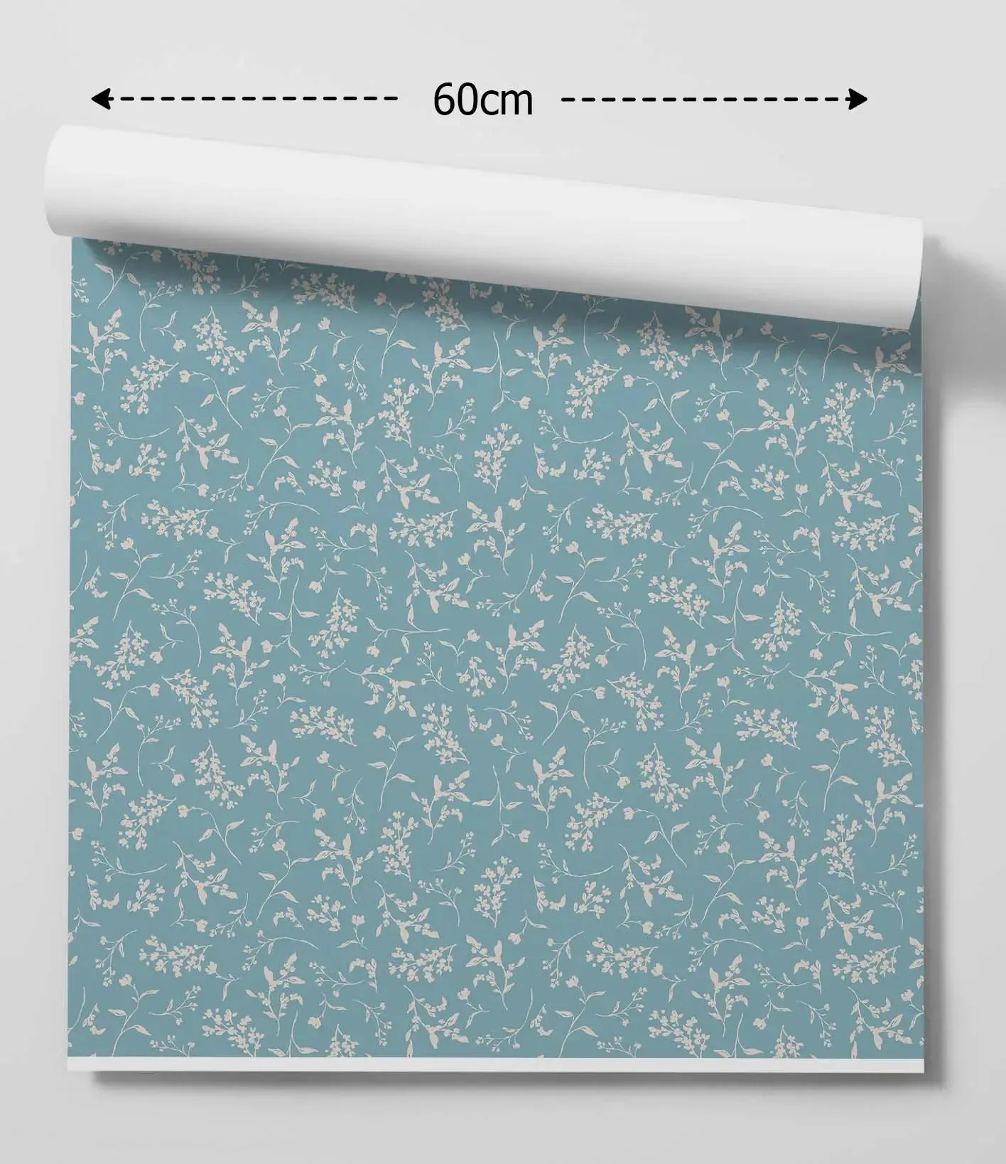 'Lulu In Vintage Blue' - Vintage Blue and Cream Leaf Removable Wallpaper