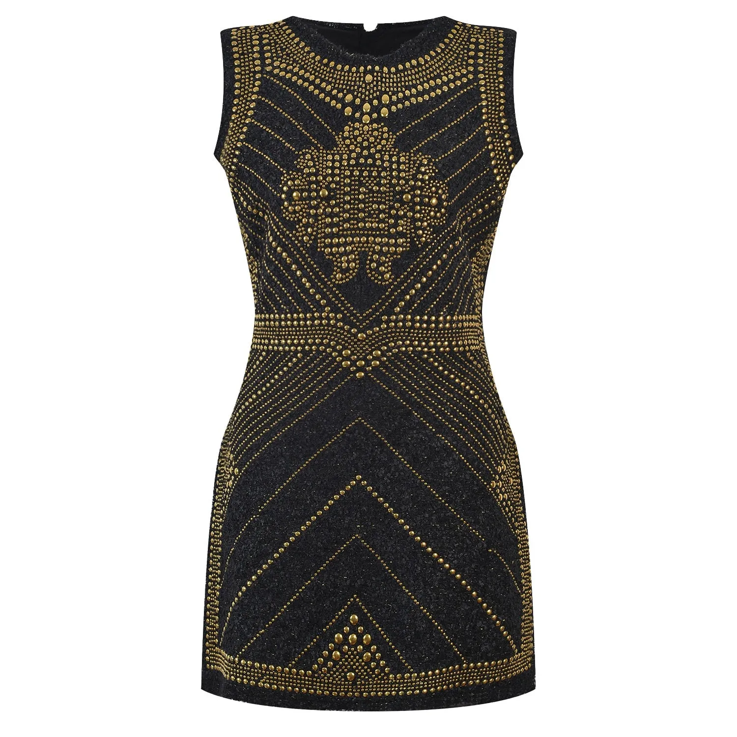 Luxurious Designer European Style Sleeveless Tweed Fabric Women Sparkle Beaded Dress for Elegant Lady Heavy Handmonds Diamonds