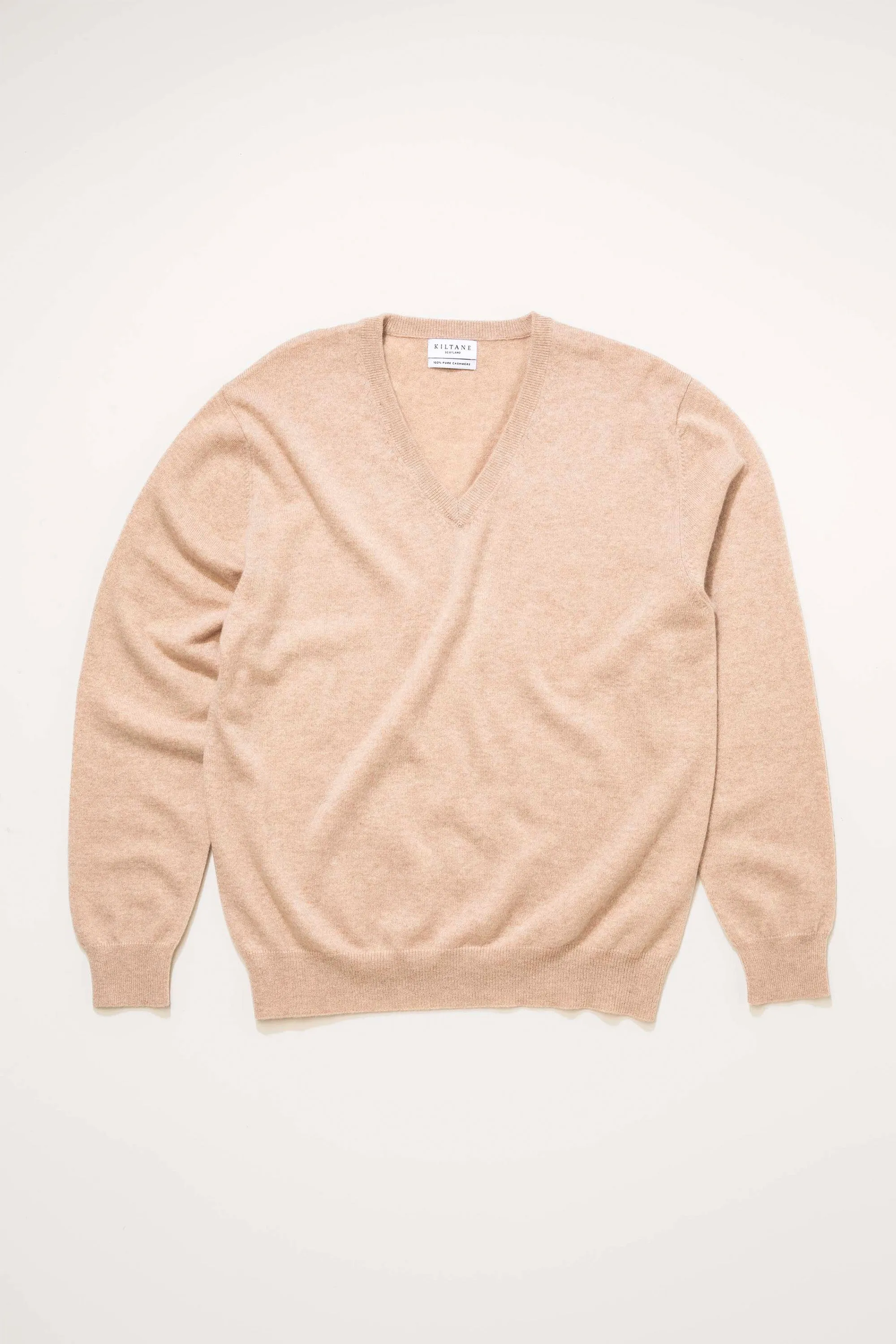 Men's Cashmere V Neck Jumper - Vicuna