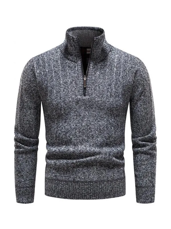 Men's stand collar zipper half sweater