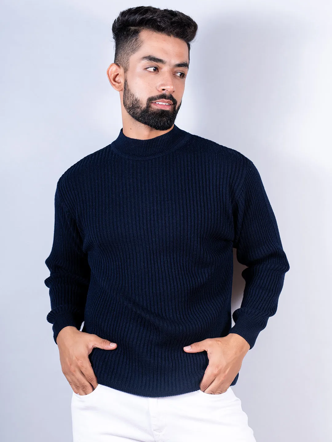 Navy Blue Color Turtle Neck Sweater