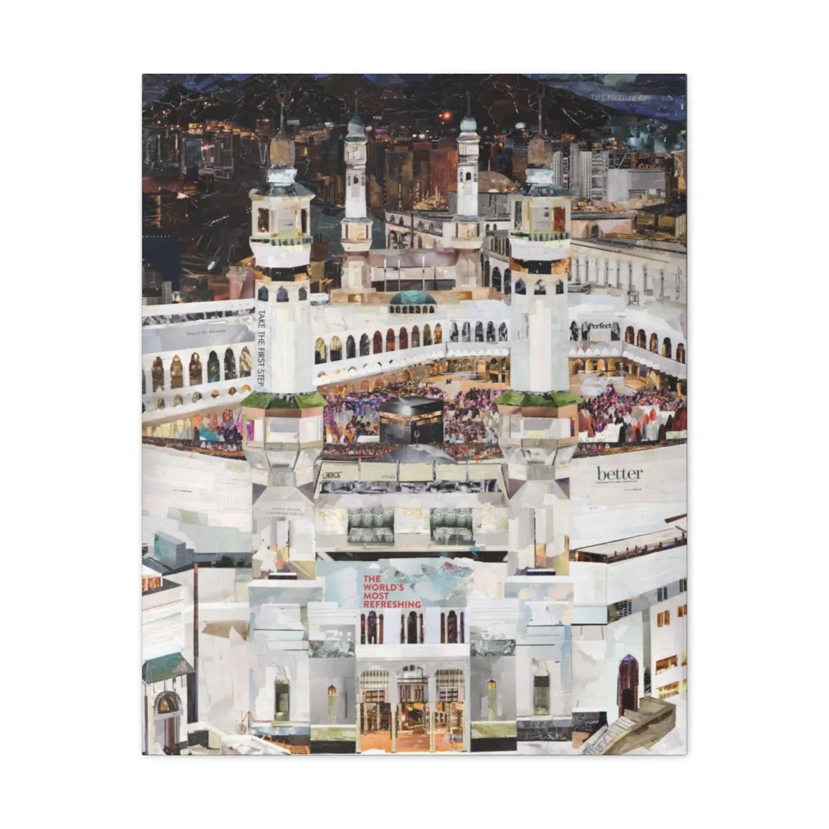 Night Time in Makkah, Quality Canvas Wall Art Print, Ready to Hang Wall Art Home Decor