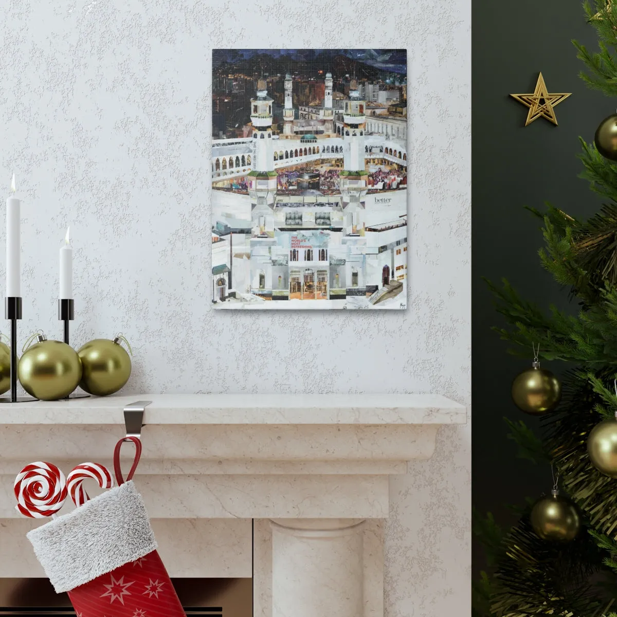 Night Time in Makkah, Quality Canvas Wall Art Print, Ready to Hang Wall Art Home Decor