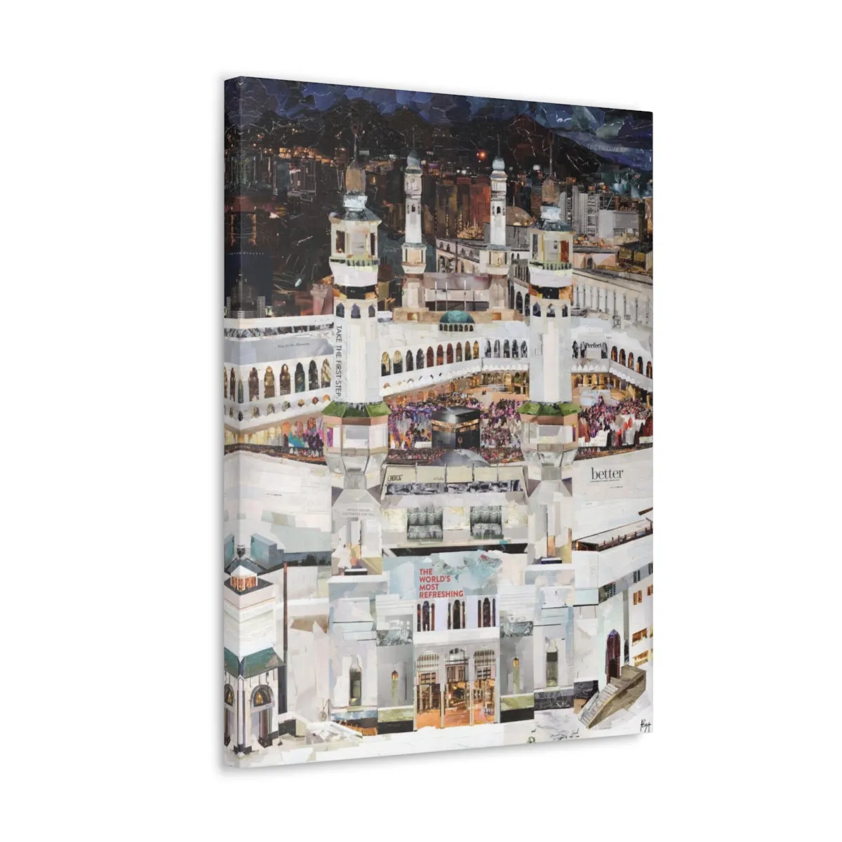 Night Time in Makkah, Quality Canvas Wall Art Print, Ready to Hang Wall Art Home Decor