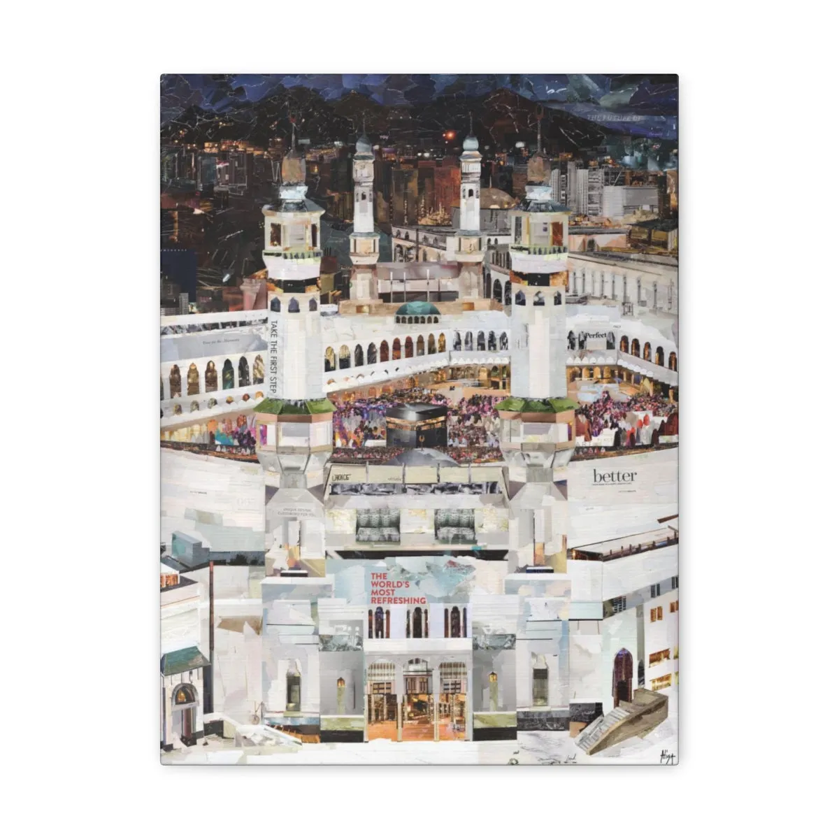Night Time in Makkah, Quality Canvas Wall Art Print, Ready to Hang Wall Art Home Decor