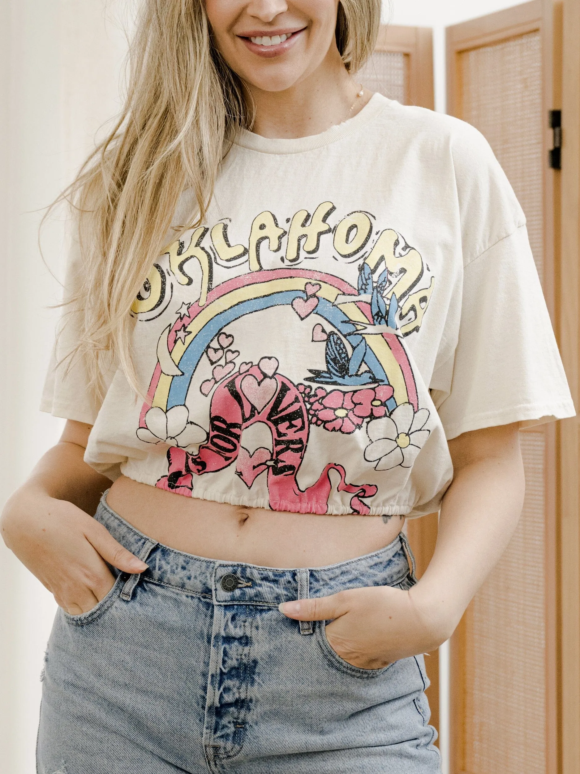 NW Oklahoma Lovers Off White Cropped Tee