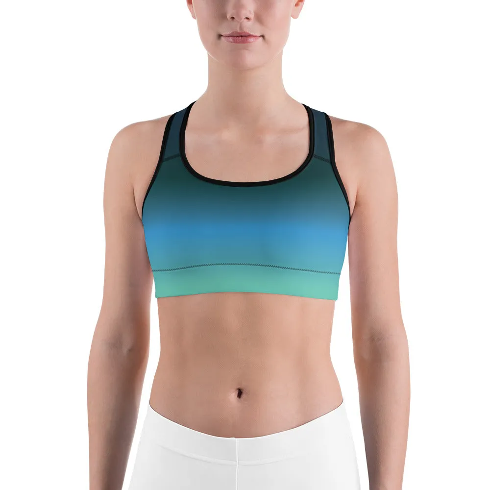 Olive Blue Gradient Sports Bra for women, Workout Bra, Athletic Bras
