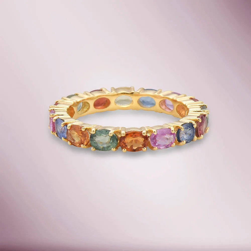 Oval Cut Multicolored Sapphire Eternity Band Ring (2.20 ct.) in 14K Gold