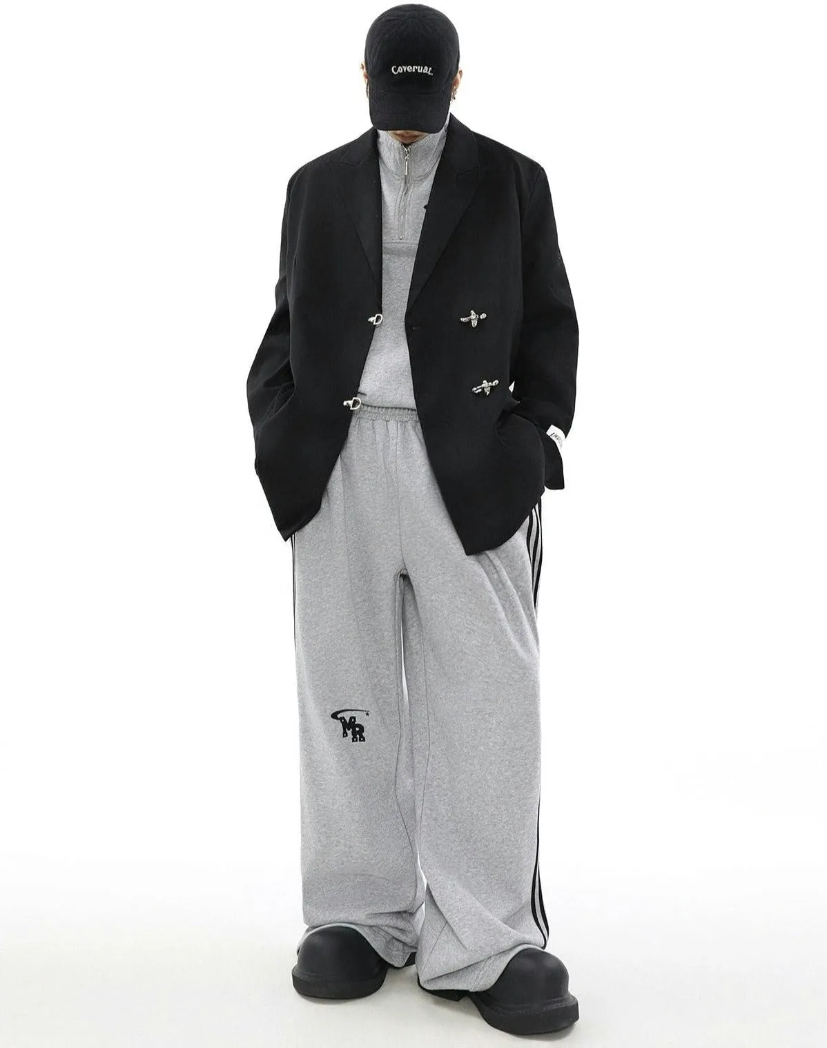 Oversized Buckled Blazer with Silver Accents