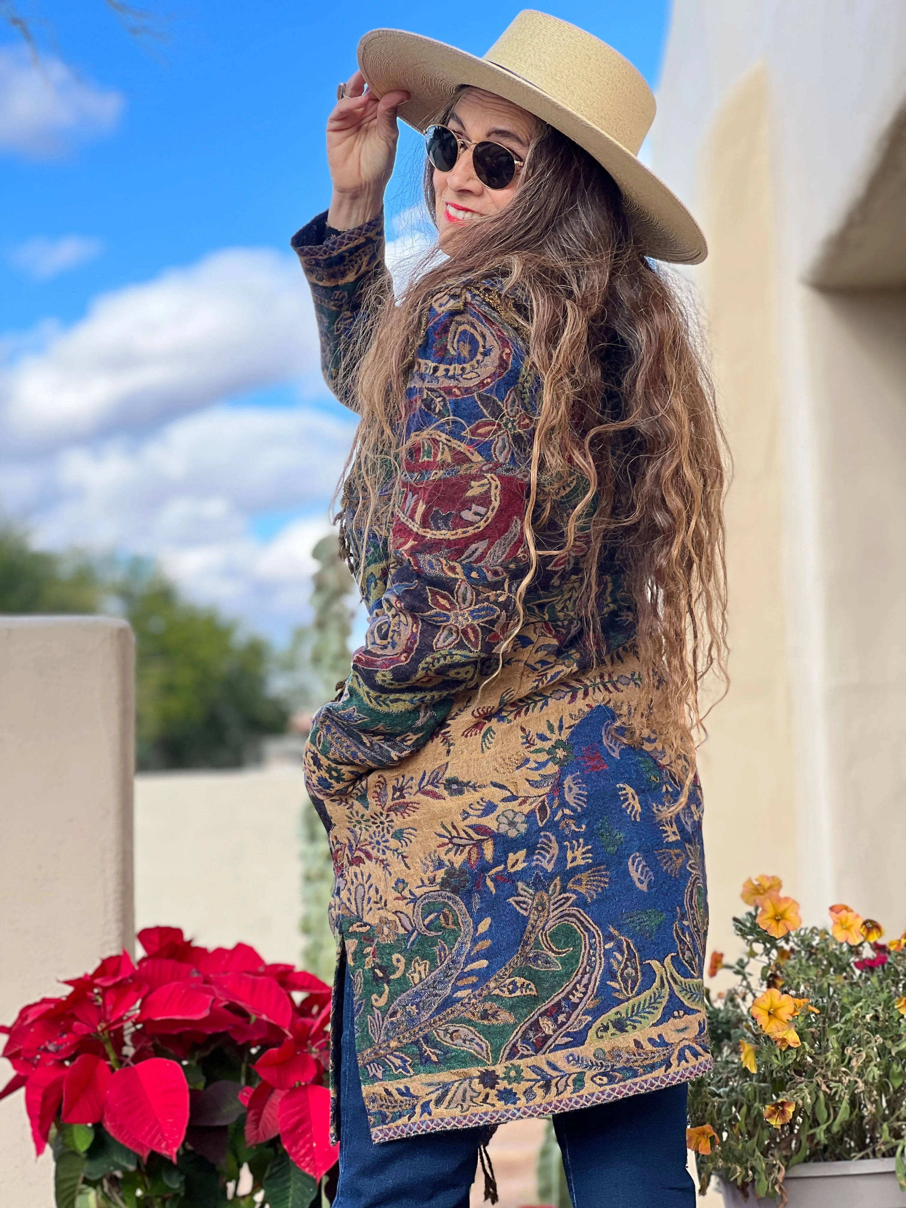 Paola Paisley Boiled Wool Belted Coat